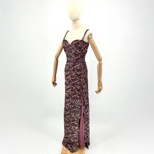 Vintage 90s Tosca New York Purple Gold Lace Evening Gown